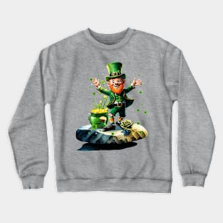 Funny happy  leprechaun with rainbow Crewneck Sweatshirt